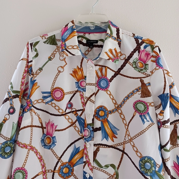 TALBOTS Classic Cotton Shirt - Links & Ribbons, size L - Picture 4 of 15